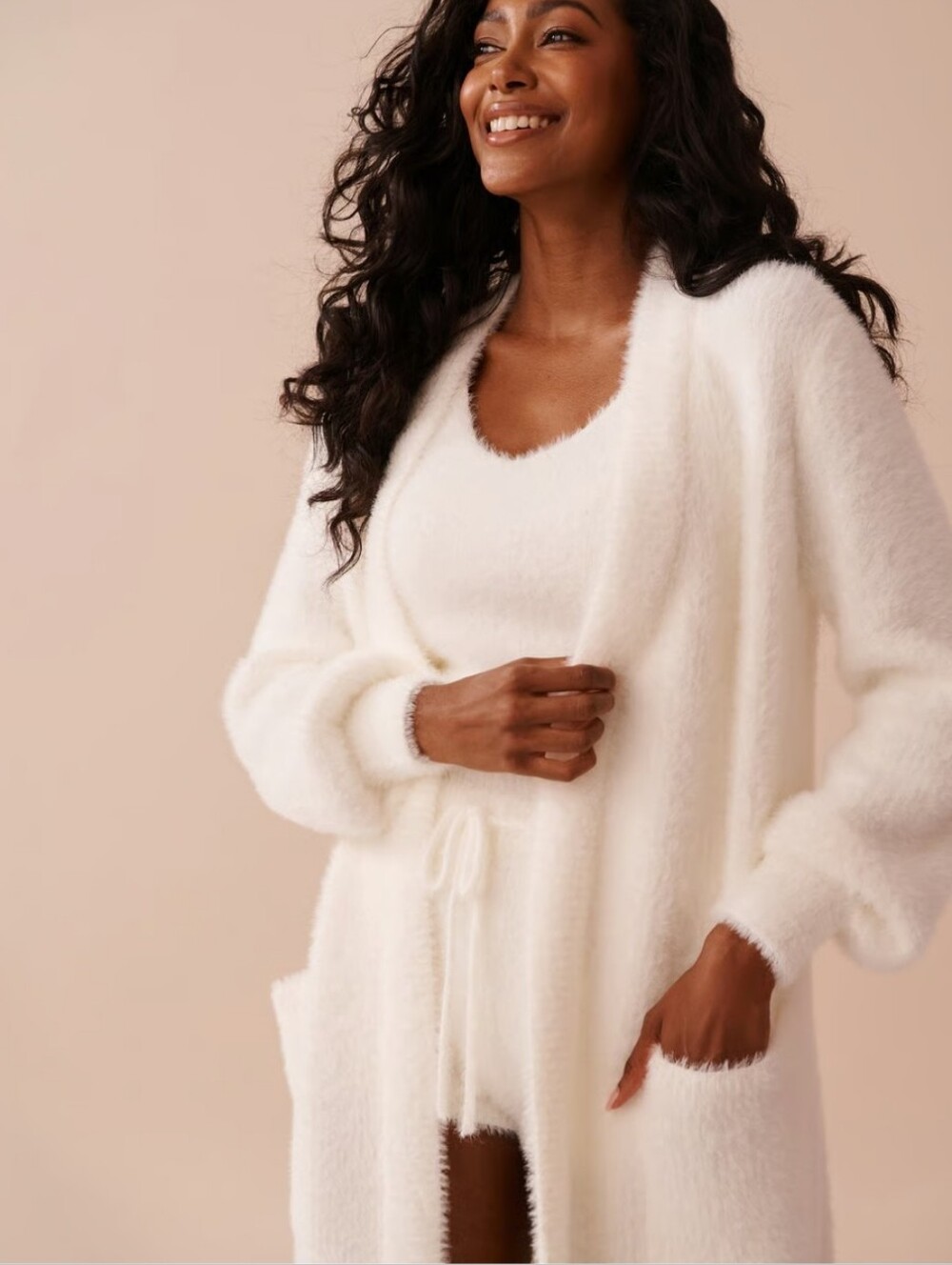 La Vie En Rose Le Lounge Fluffy Long  Cardigan-Large